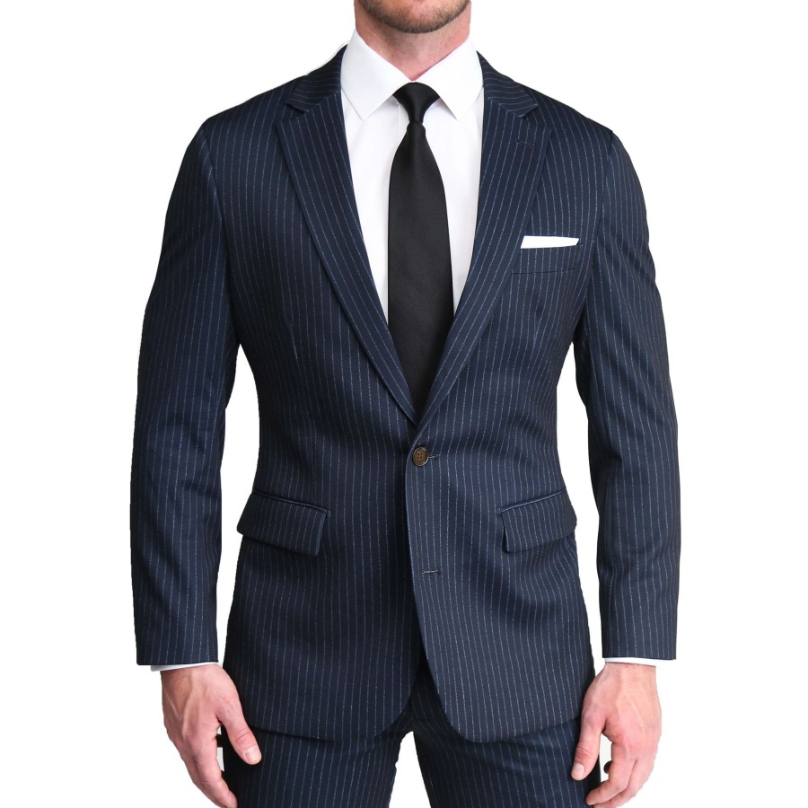 Suits State and Liberty Clothing Company | Athletic Fit Stretch Blazer - Knit Blue Chalk Stripe