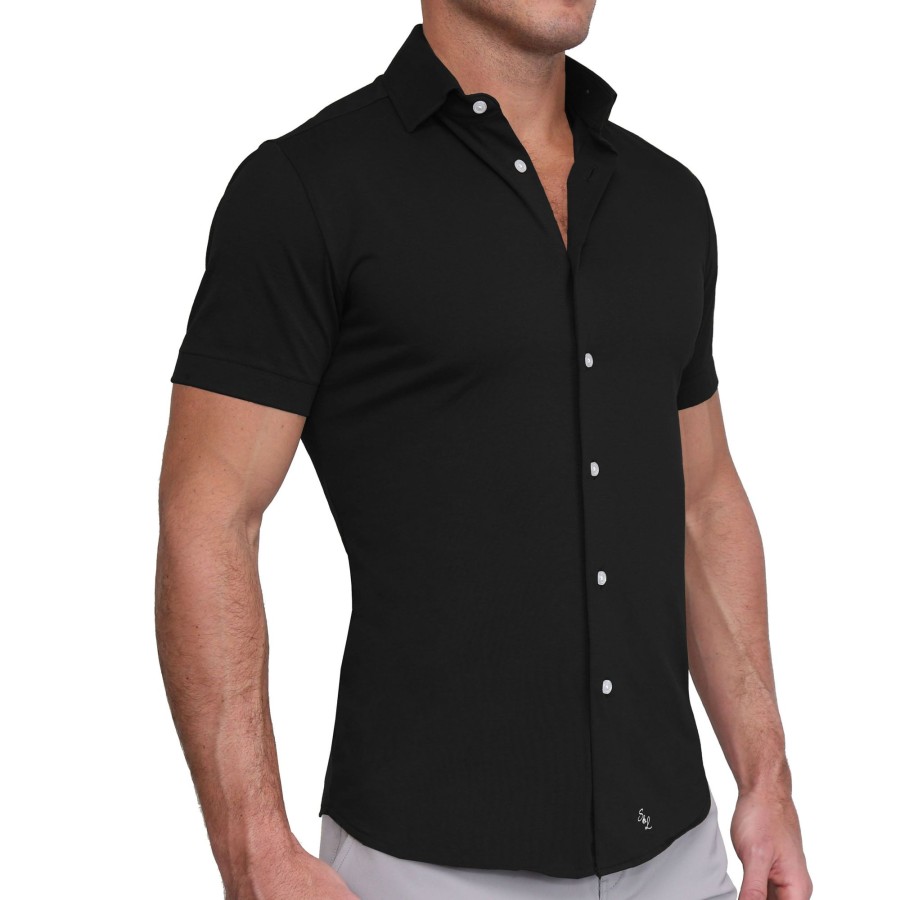 Tops State and Liberty Clothing Company | The Roth Black Short Sleeve Button Down