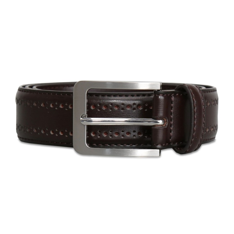 Accessories State and Liberty Clothing Company | Perforated Leather Belt - Dark Brown