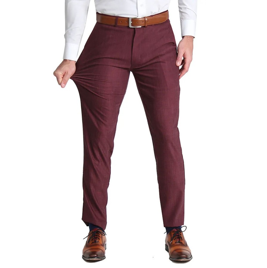 Bottoms State and Liberty Clothing Company | Athletic Fit Stretch Suit Pants - Heathered Maroon