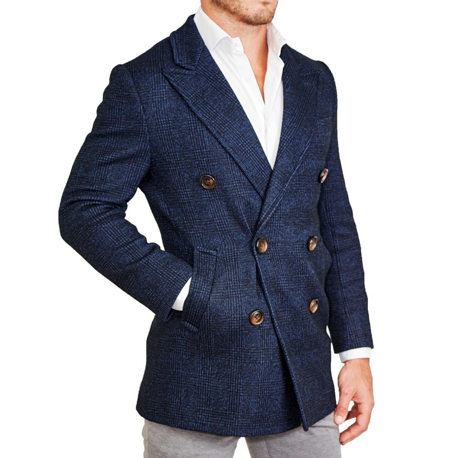 Tops State and Liberty Clothing Company | Navy Plaid Double-Breasted Overcoat