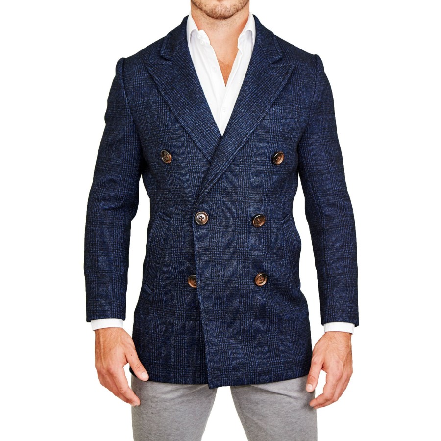 Tops State and Liberty Clothing Company | Navy Plaid Double-Breasted Overcoat