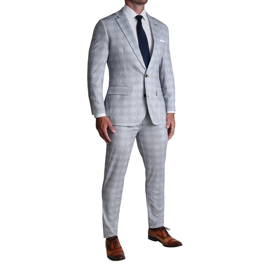 Suits State and Liberty Clothing Company | Athletic Fit Stretch Suit - Light Grey Plaid