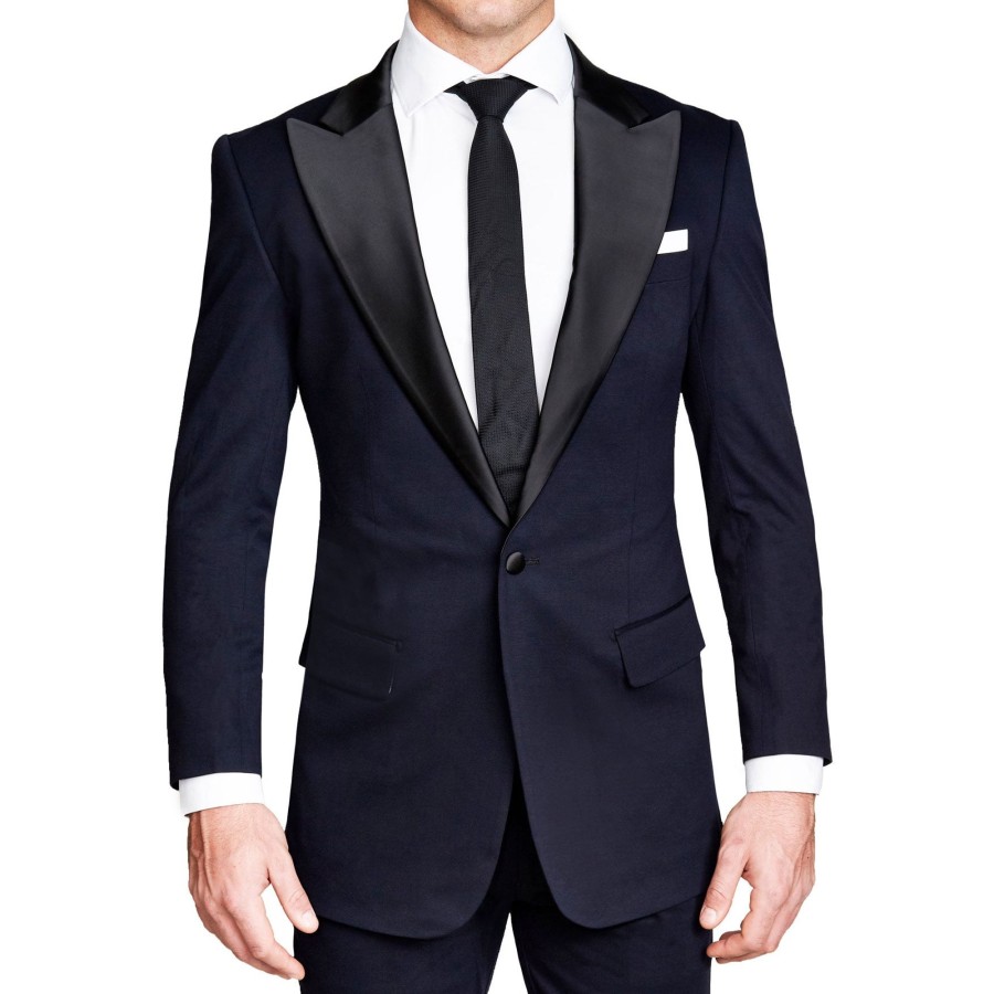 Suits State and Liberty Clothing Company | Athletic Fit Stretch Tuxedo Jacket - Solid Navy With Peak Lapel