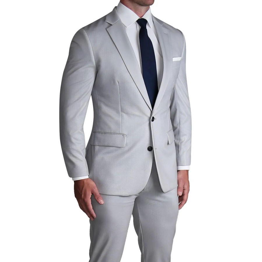 Suits State and Liberty Clothing Company | Athletic Fit Stretch Suit - Light Grey Microcheck