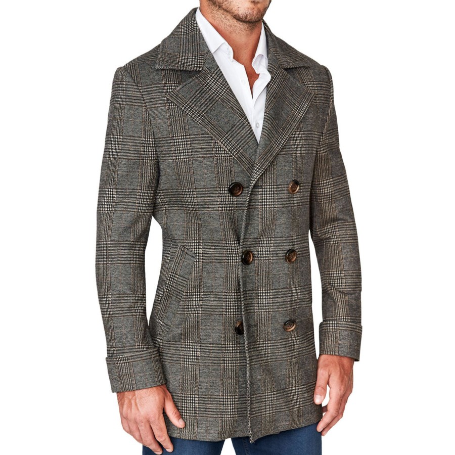 Tops State and Liberty Clothing Company | Brown Plaid Double-Breasted Overcoat