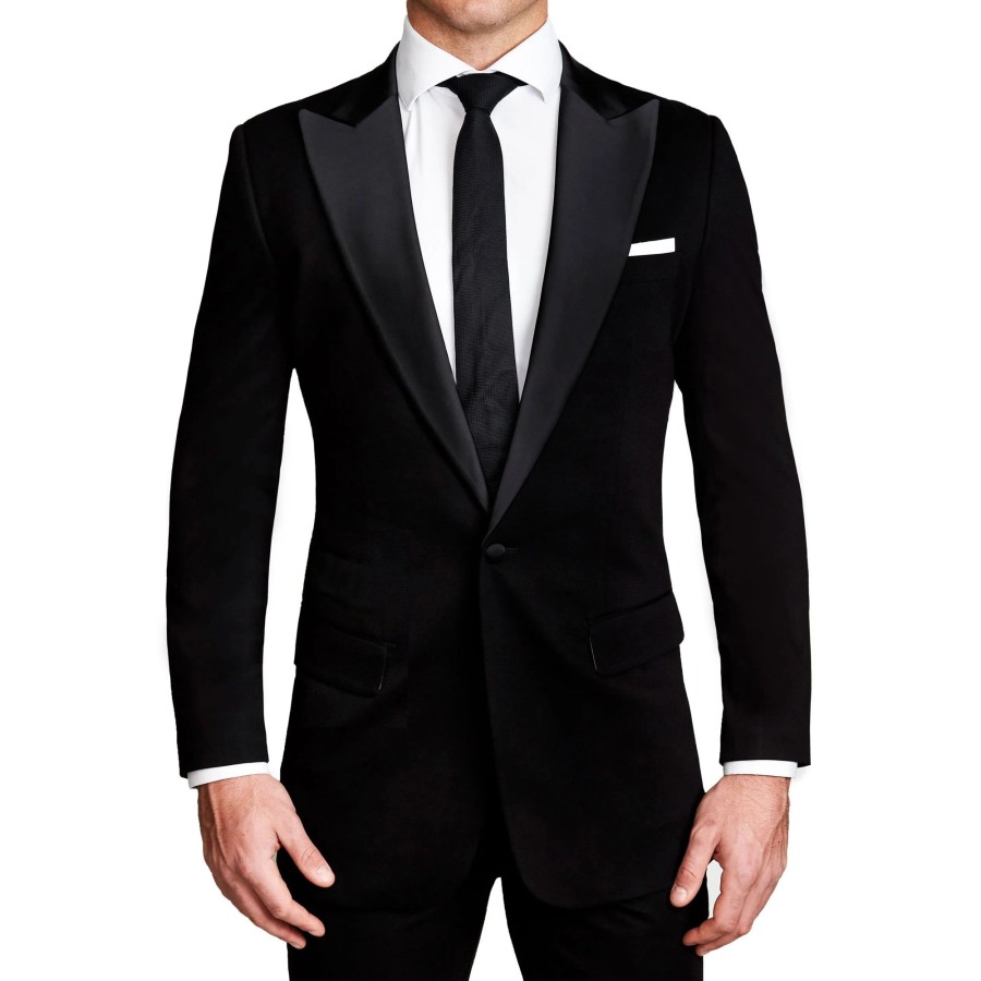 Suits State and Liberty Clothing Company | Athletic Fit Stretch Tuxedo Jacket - Solid Black With Peak Lapel