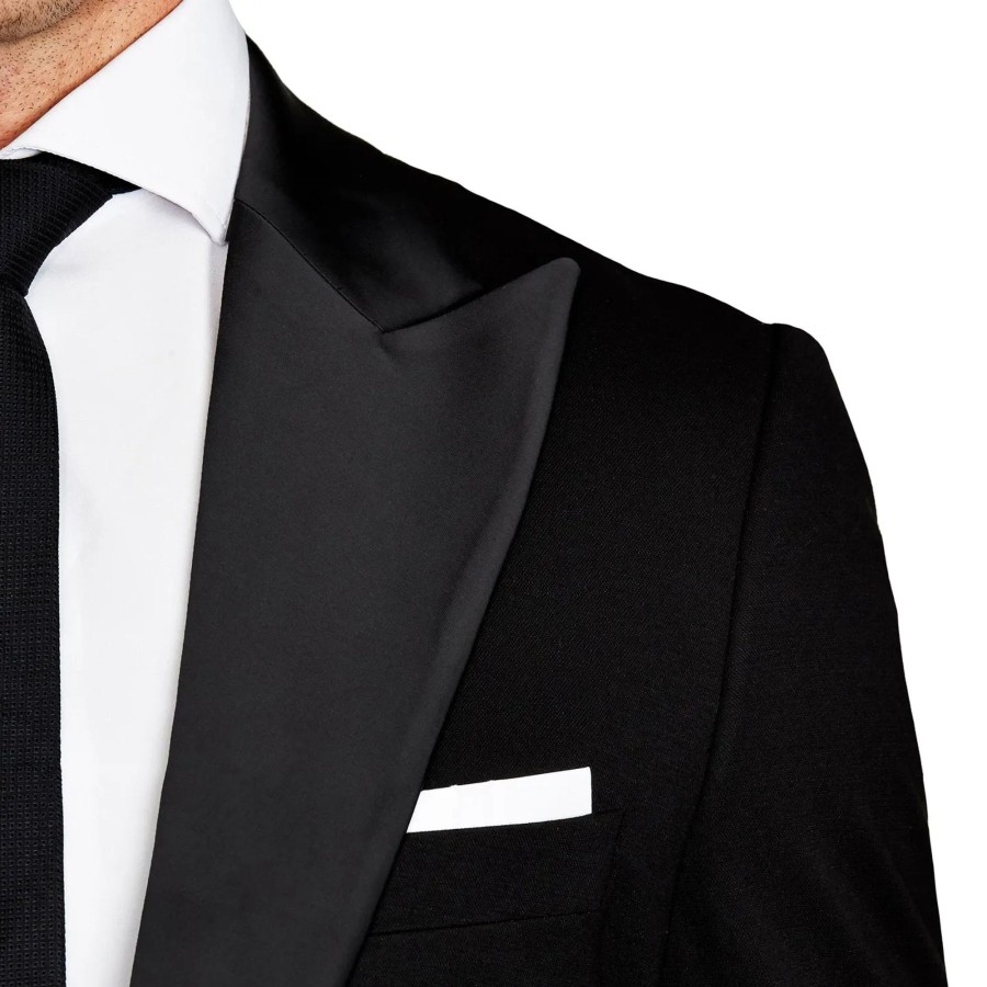 Suits State and Liberty Clothing Company | Athletic Fit Stretch Tuxedo Jacket - Solid Black With Peak Lapel