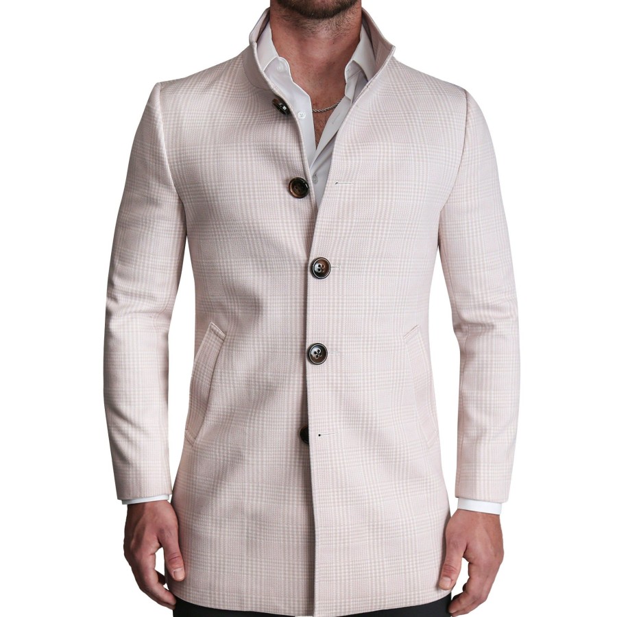 Tops State and Liberty Clothing Company | Light Tan Plaid Open Button Overcoat