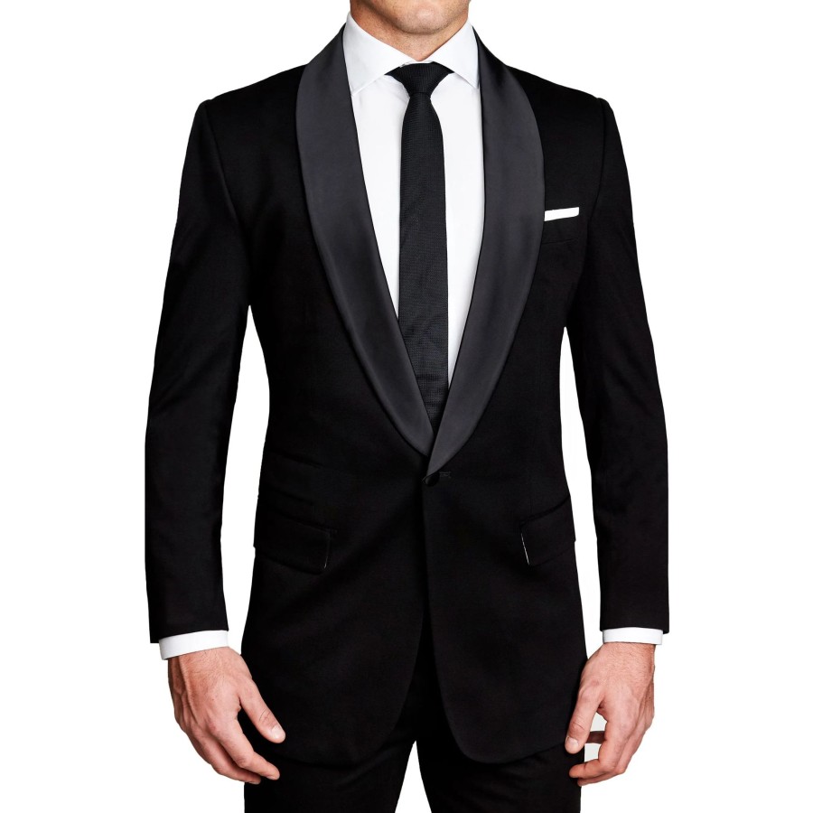 Tops State and Liberty Clothing Company | Athletic Fit Stretch Tuxedo Jacket - Solid Black With Shawl Lapel