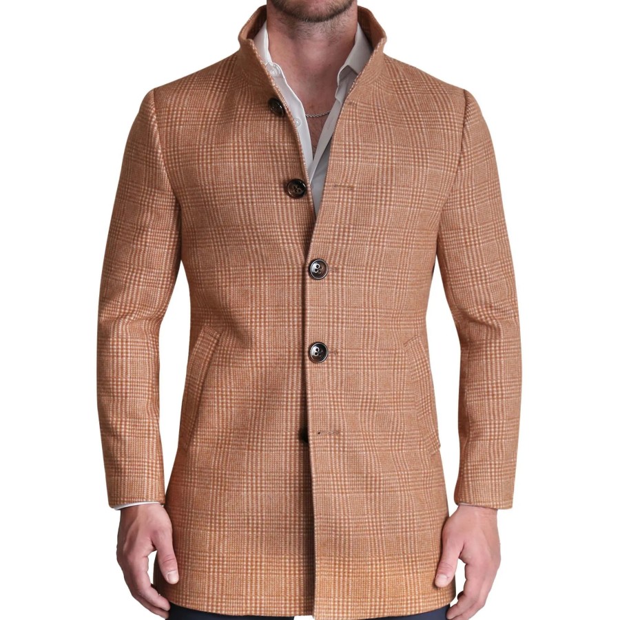 Tops State and Liberty Clothing Company | Bronze Plaid Open Button Overcoat