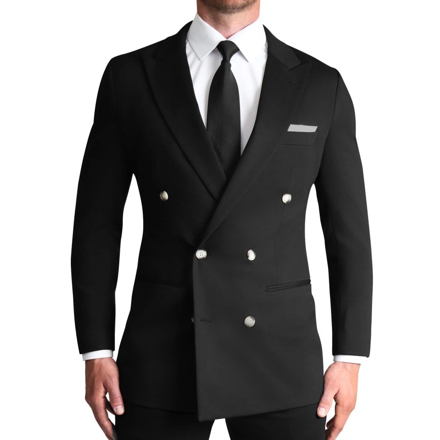 Suits State and Liberty Clothing Company | Athletic Fit Stretch Blazer - Black Double Breasted