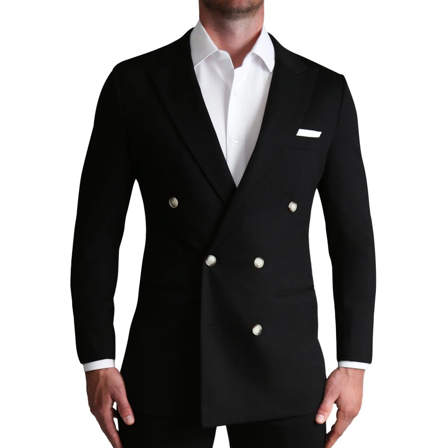 Suits State and Liberty Clothing Company | Athletic Fit Stretch Blazer - Black Double Breasted