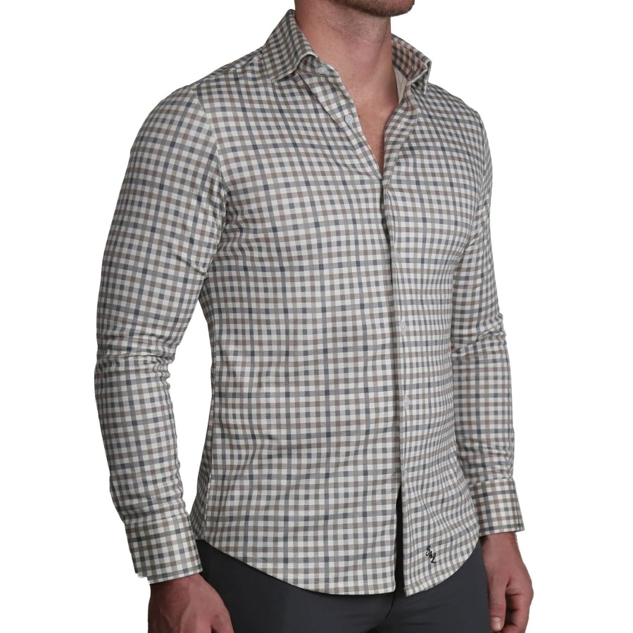 Tops State and Liberty Clothing Company | The Palmer Brown, Grey, And White Gingham Casual Button Down