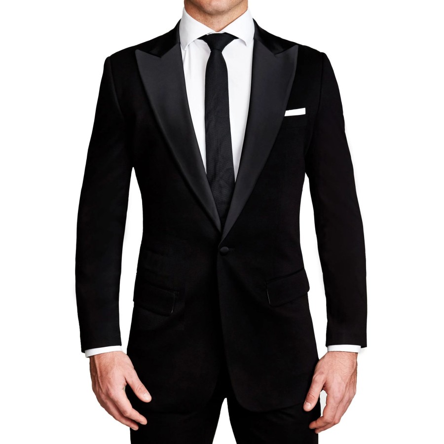 Tops State and Liberty Clothing Company | Athletic Fit Stretch Tuxedo Jacket - Solid Black With Peak Lapel