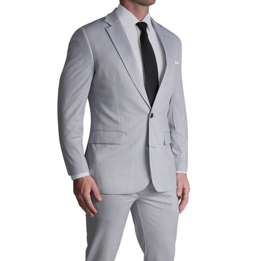 Suits State and Liberty Clothing Company | Athletic Fit Stretch Suit - Grey Houndstooth Microcheck