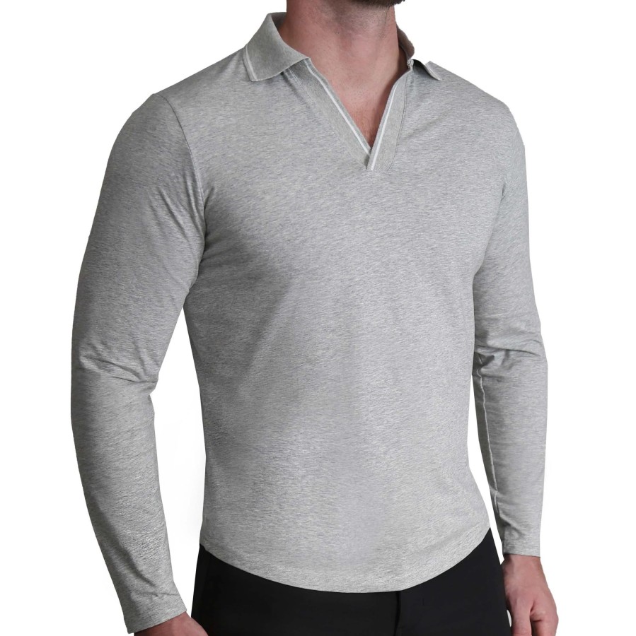 Tops State and Liberty Clothing Company | Tipped Long Sleeve Polo - Grey With White