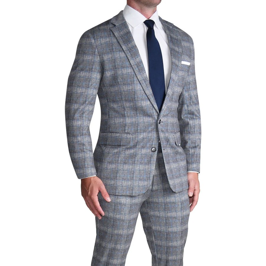 Suits State and Liberty Clothing Company | Athletic Fit Stretch Suit - Grey With Blue Plaid