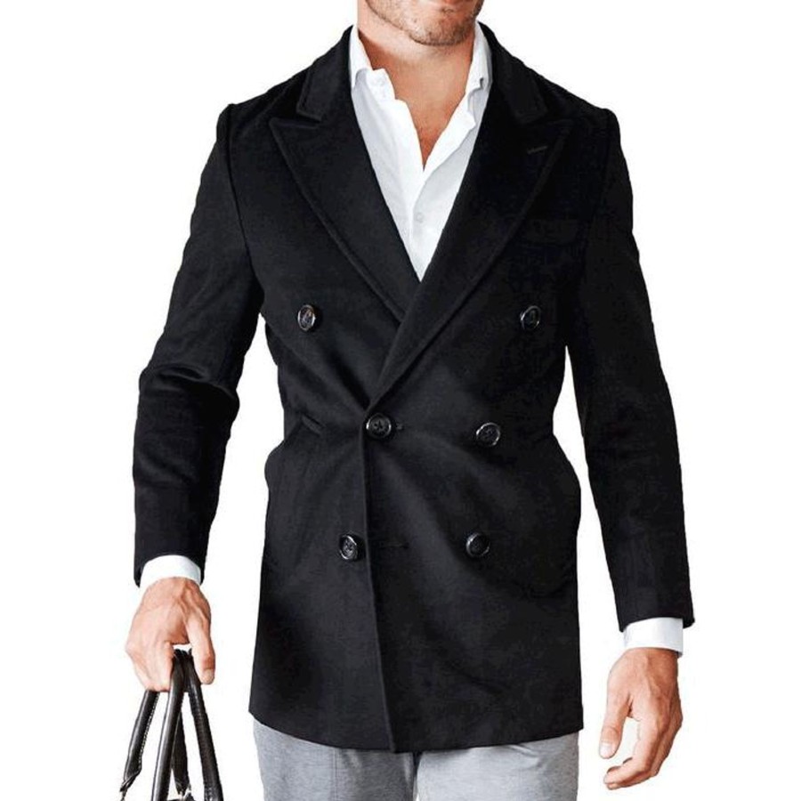 Tops State and Liberty Clothing Company | Solid Black Double-Breasted Overcoat