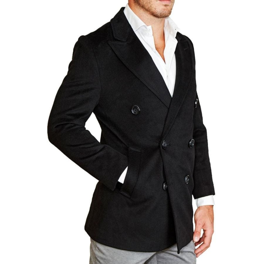 Tops State and Liberty Clothing Company | Solid Black Double-Breasted Overcoat