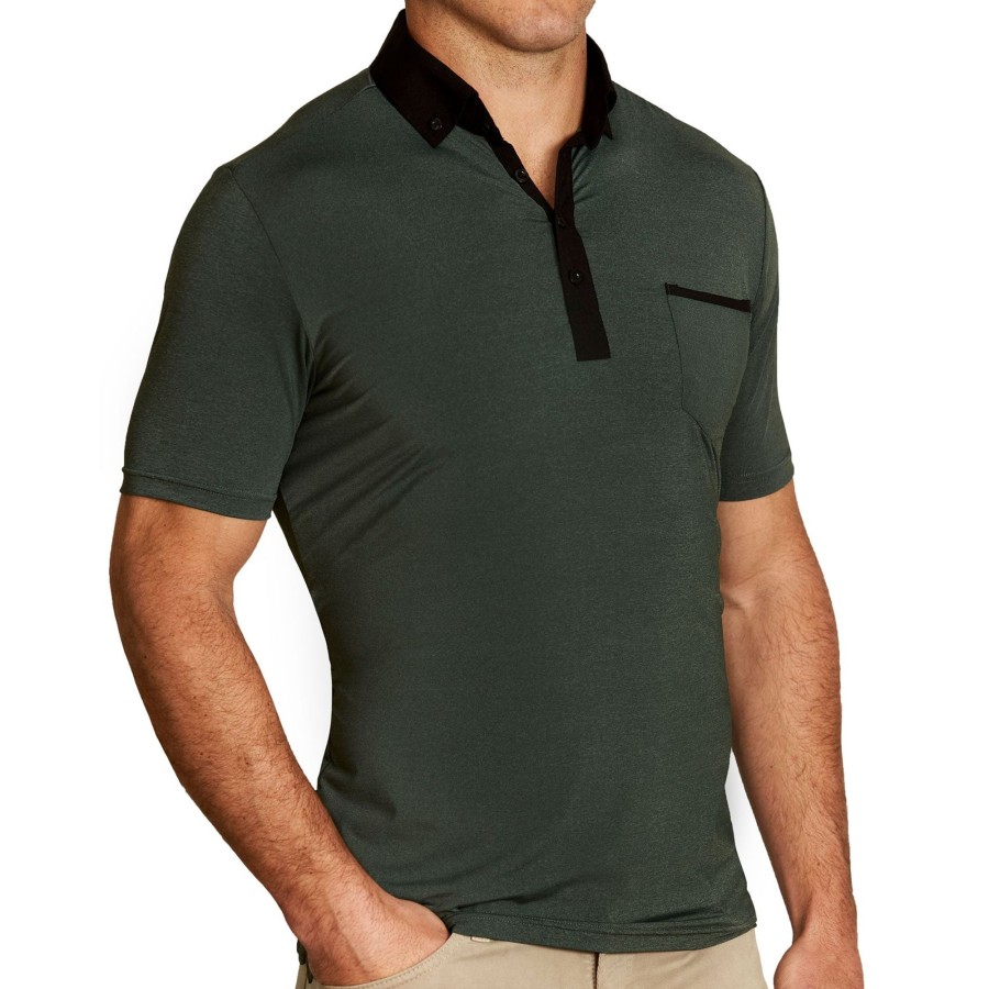 Tops State and Liberty Clothing Company | The Pershing Heathered Army Green Tech Polo