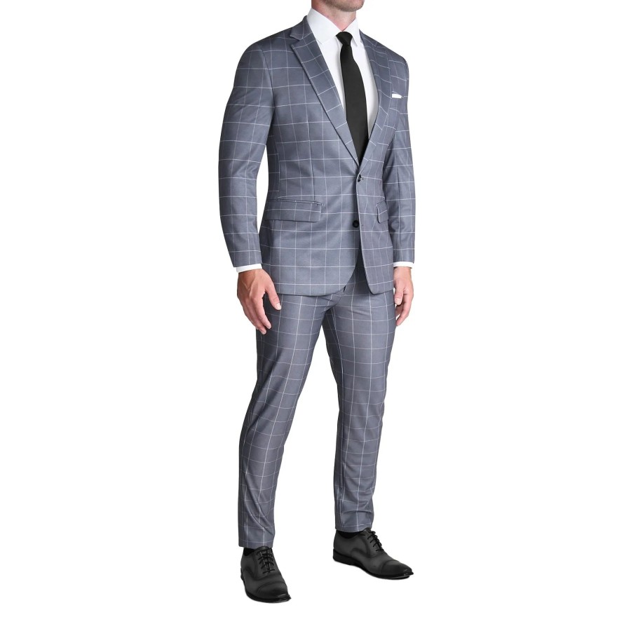 Suits State and Liberty Clothing Company | Athletic Fit Stretch Blazer - Grey And White Big Windowpane