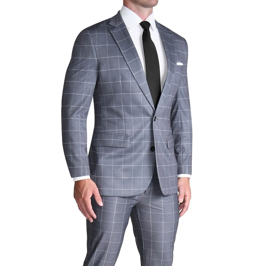 Suits State and Liberty Clothing Company | Athletic Fit Stretch Suit - Grey And White Big Windowpane