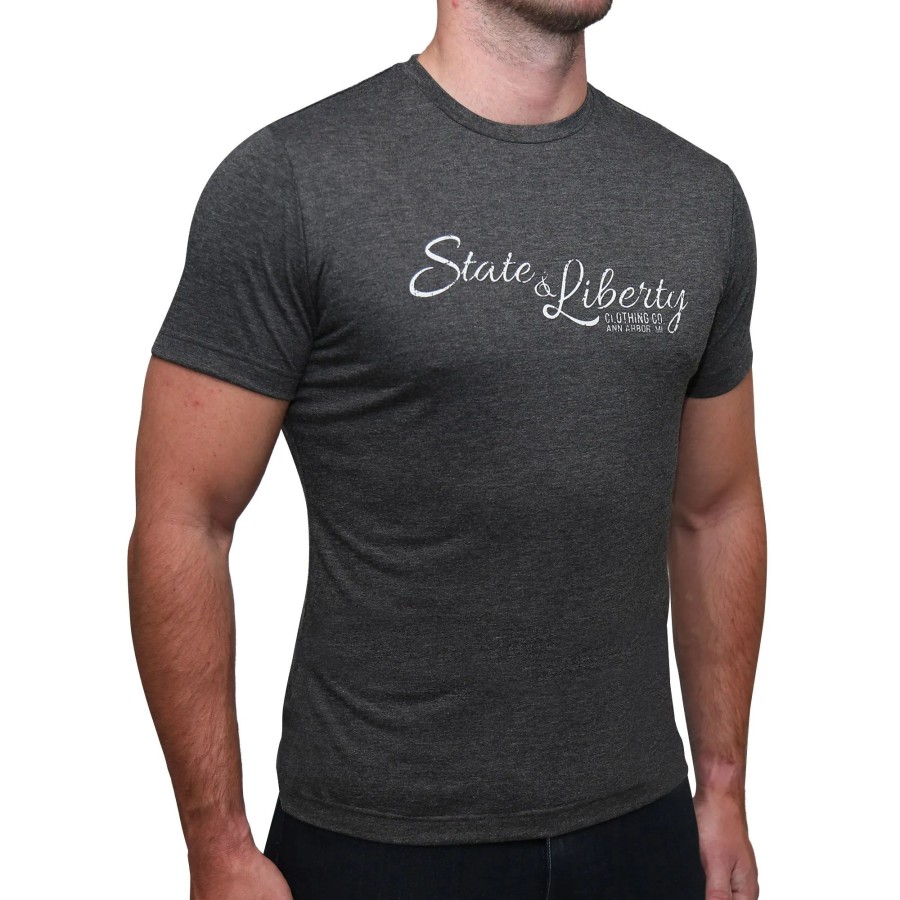 Tops State and Liberty Clothing Company | Logo T-Shirt - Charcoal