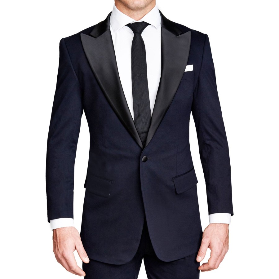 Tops State and Liberty Clothing Company | Athletic Fit Stretch Tuxedo Jacket - Solid Navy With Peak Lapel