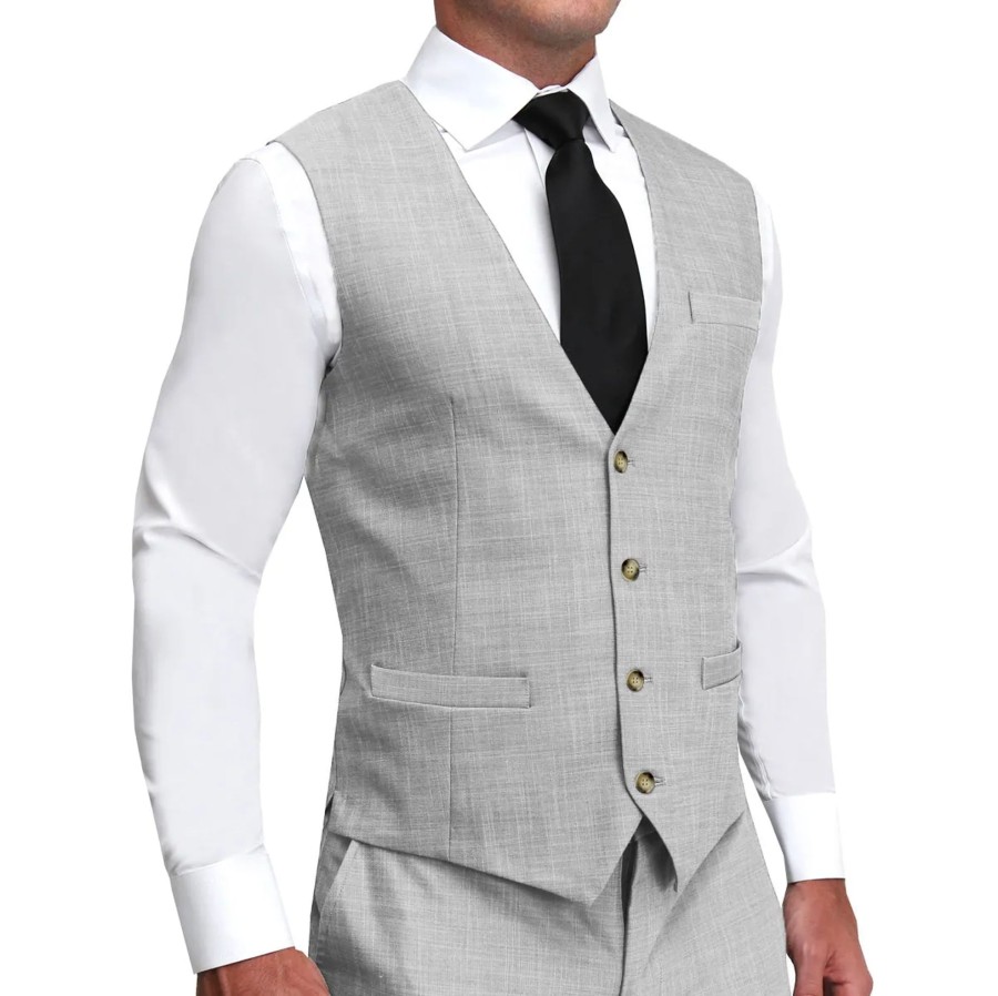 Suits State and Liberty Clothing Company | Athletic Fit Stretch Suit Vest - Heathered Light Grey