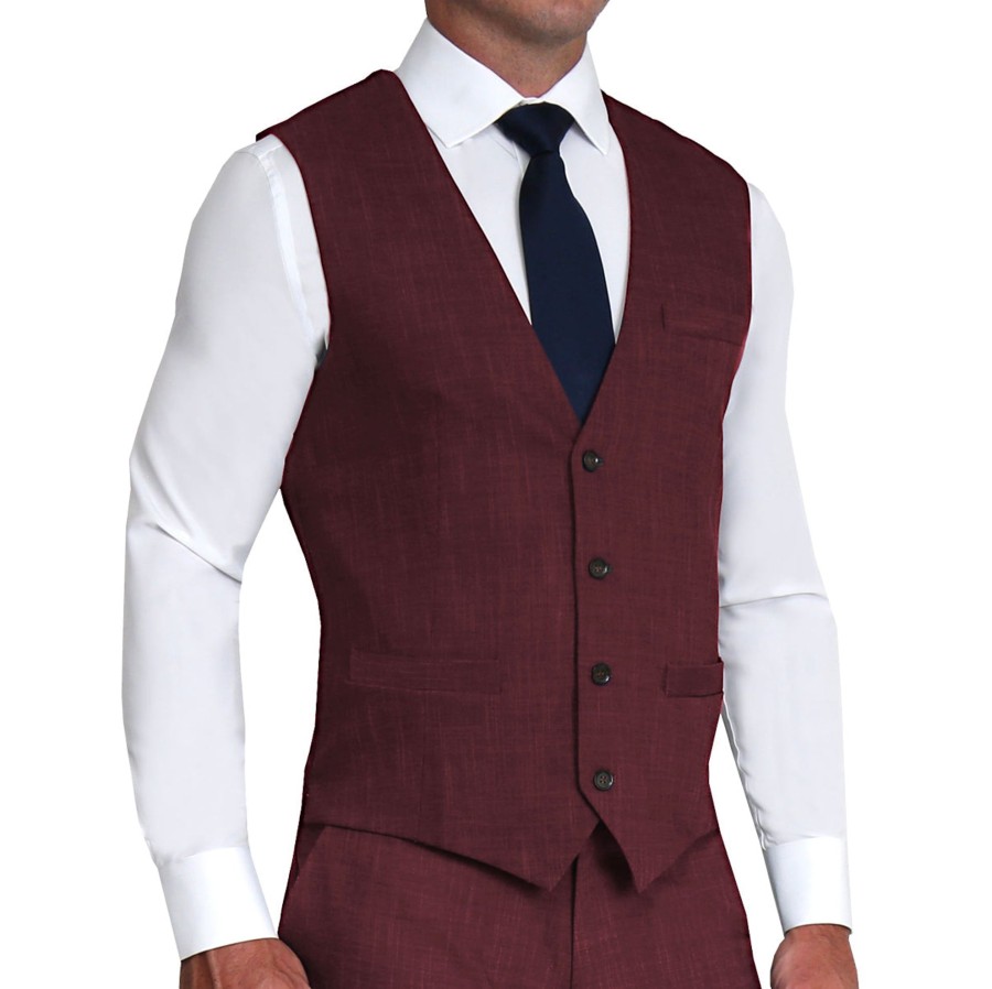 Suits State and Liberty Clothing Company | Athletic Fit Stretch Suit Vest - Heathered Maroon