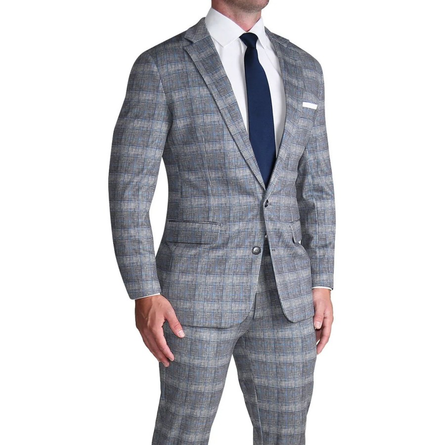 Suits State and Liberty Clothing Company | Athletic Fit Stretch Suit - Grey With Blue Plaid