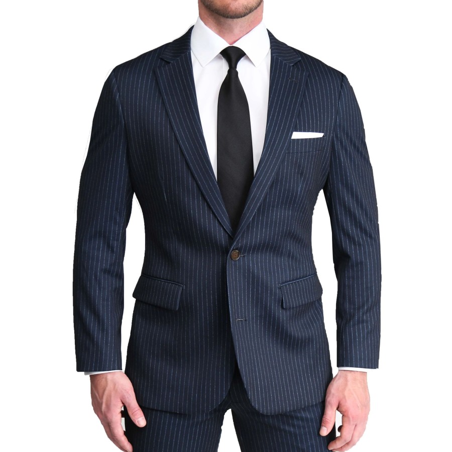 Suits State and Liberty Clothing Company | Athletic Fit Stretch Blazer - Knit Blue Chalk Stripe