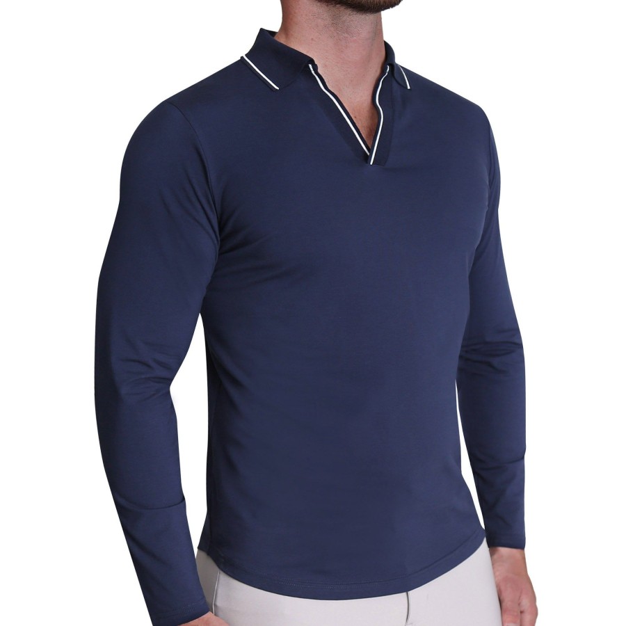 Tops State and Liberty Clothing Company | Tipped Long Sleeve Polo - Navy With White