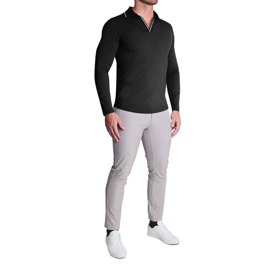 Tops State and Liberty Clothing Company | Tipped Long Sleeve Polo - Black With White