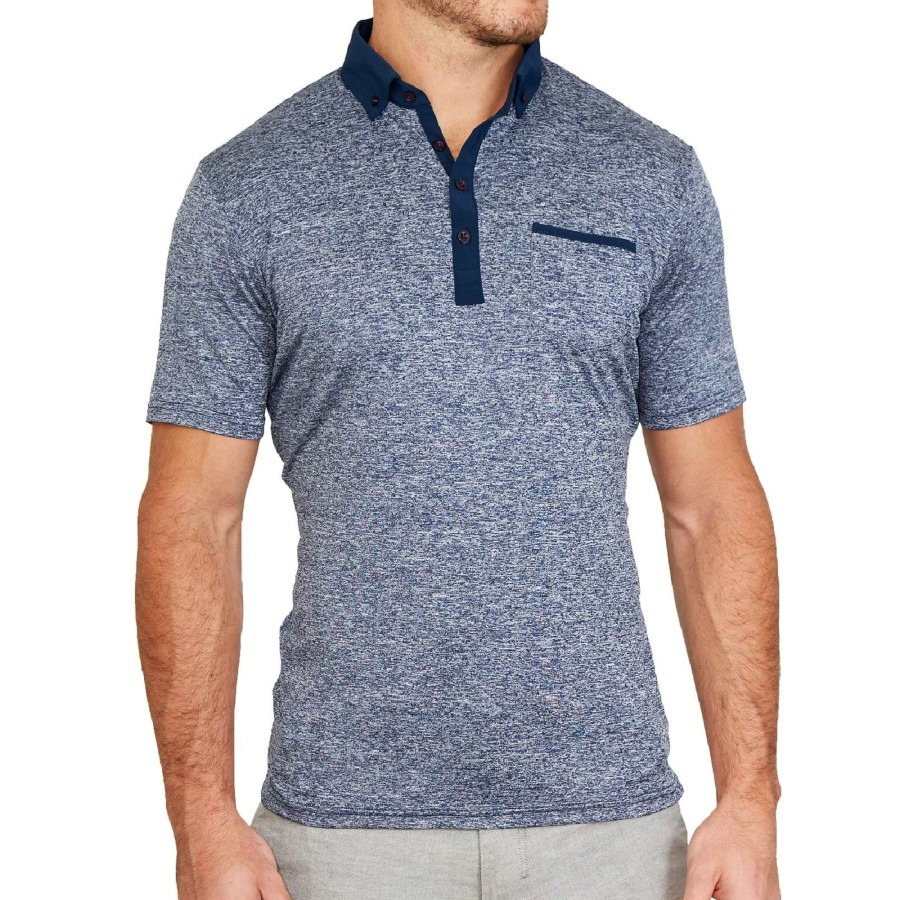 Tops State and Liberty Clothing Company | The Dozier Heathered Blue Tech Polo