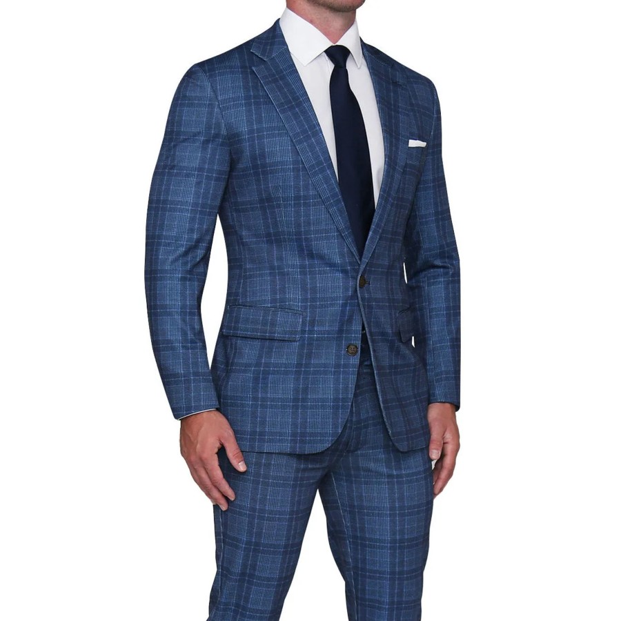 Suits State and Liberty Clothing Company | Athletic Fit Stretch Blazer - Navy And Light Electric Blue Plaid