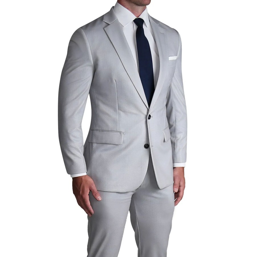 Tops State and Liberty Clothing Company | Athletic Fit Stretch Blazer - Light Grey Microcheck