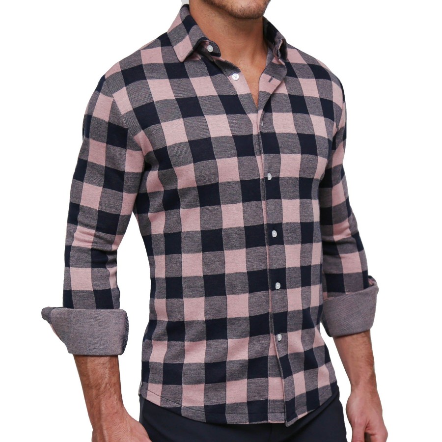 Tops State and Liberty Clothing Company | The Pearson Pink And Navy Check Casual Button Down