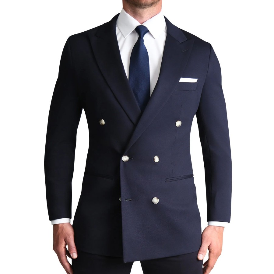 Tops State and Liberty Clothing Company | Athletic Fit Stretch Blazer - Navy Double Breasted