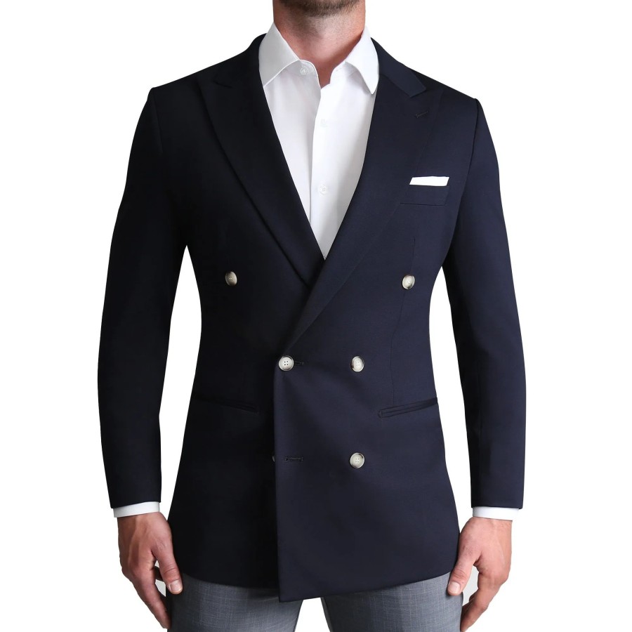 Tops State and Liberty Clothing Company | Athletic Fit Stretch Blazer - Navy Double Breasted