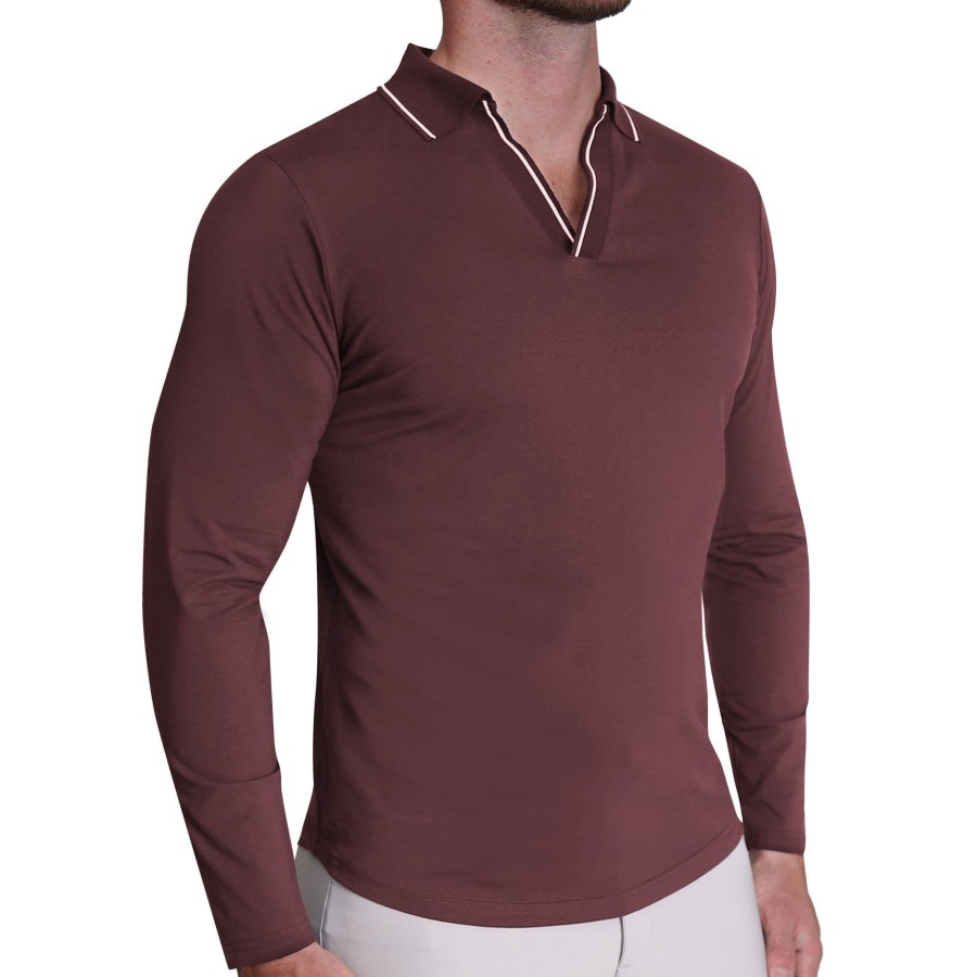 Tops State and Liberty Clothing Company | Tipped Long Sleeve Polo - Maroon