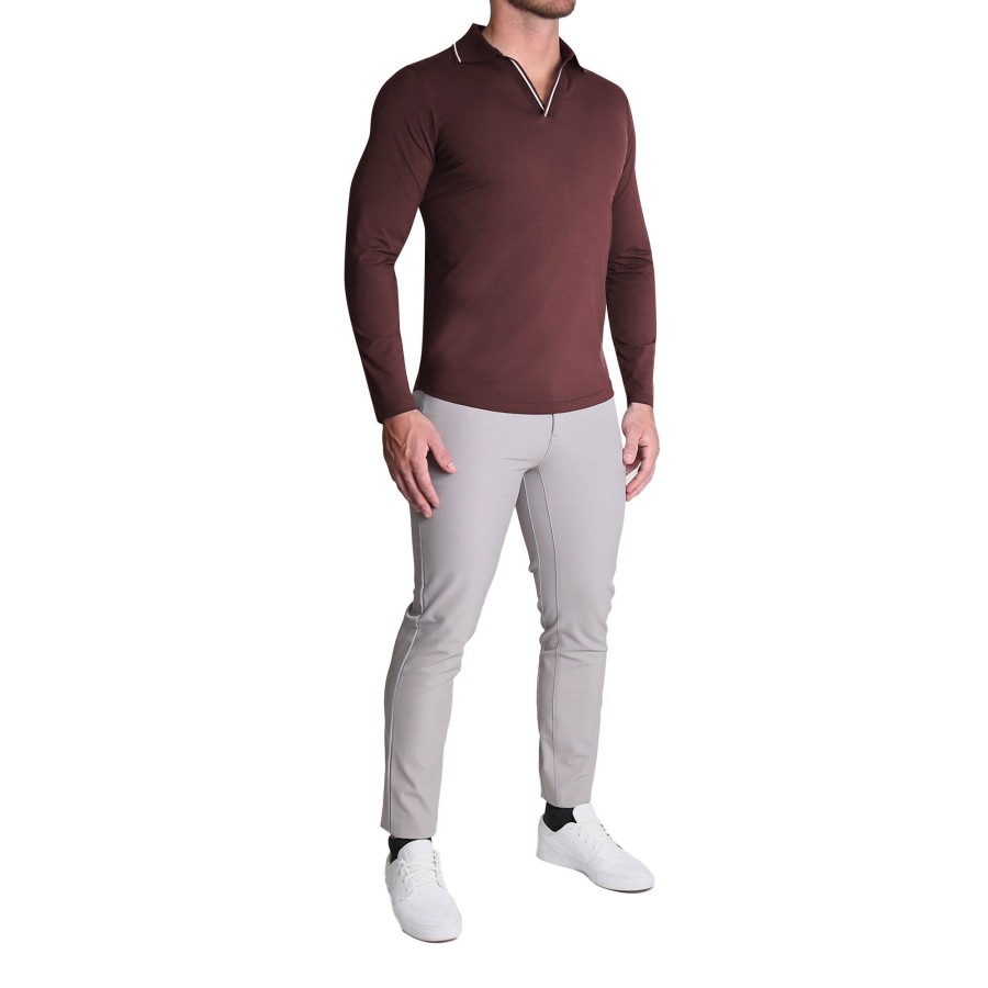 Tops State and Liberty Clothing Company | Tipped Long Sleeve Polo - Maroon