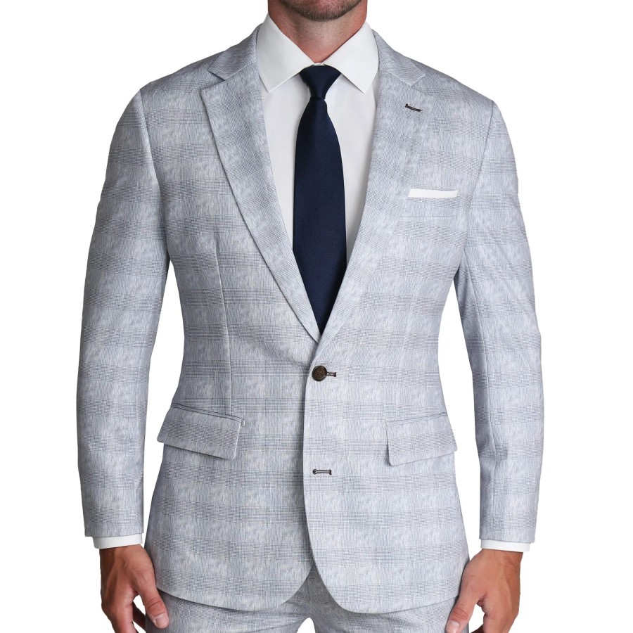 Suits State and Liberty Clothing Company | Athletic Fit Stretch Blazer - Light Grey Plaid