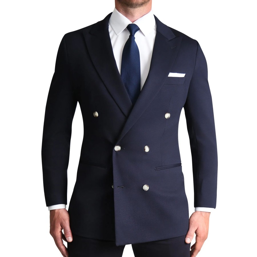 Suits State and Liberty Clothing Company | Athletic Fit Stretch Blazer - Navy Double Breasted