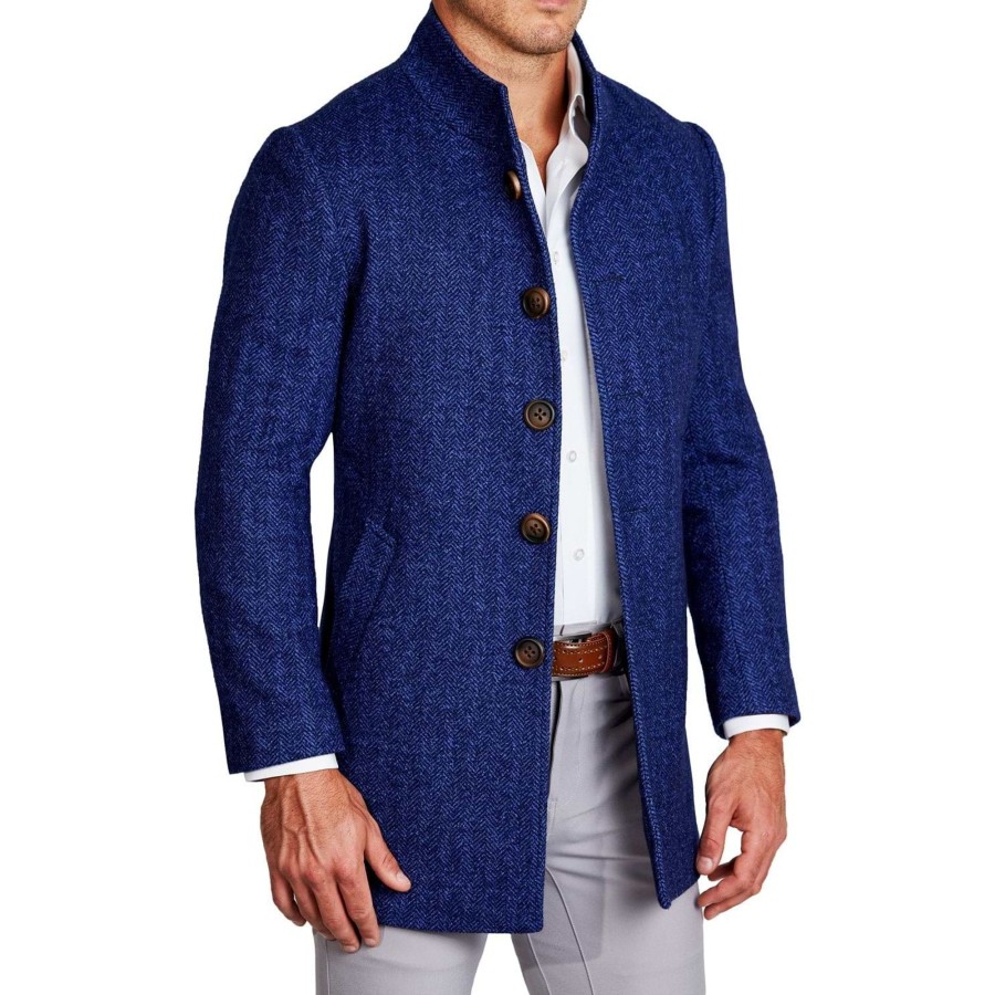 Tops State and Liberty Clothing Company | Cobalt Herringbone Open Button Overcoat