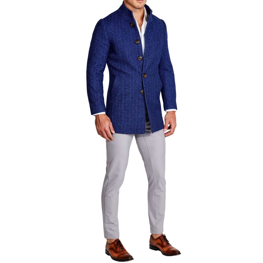 Tops State and Liberty Clothing Company | Cobalt Herringbone Open Button Overcoat