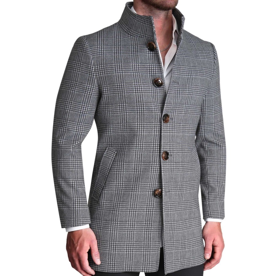 Tops State and Liberty Clothing Company | Charcoal Plaid Open Button Overcoat