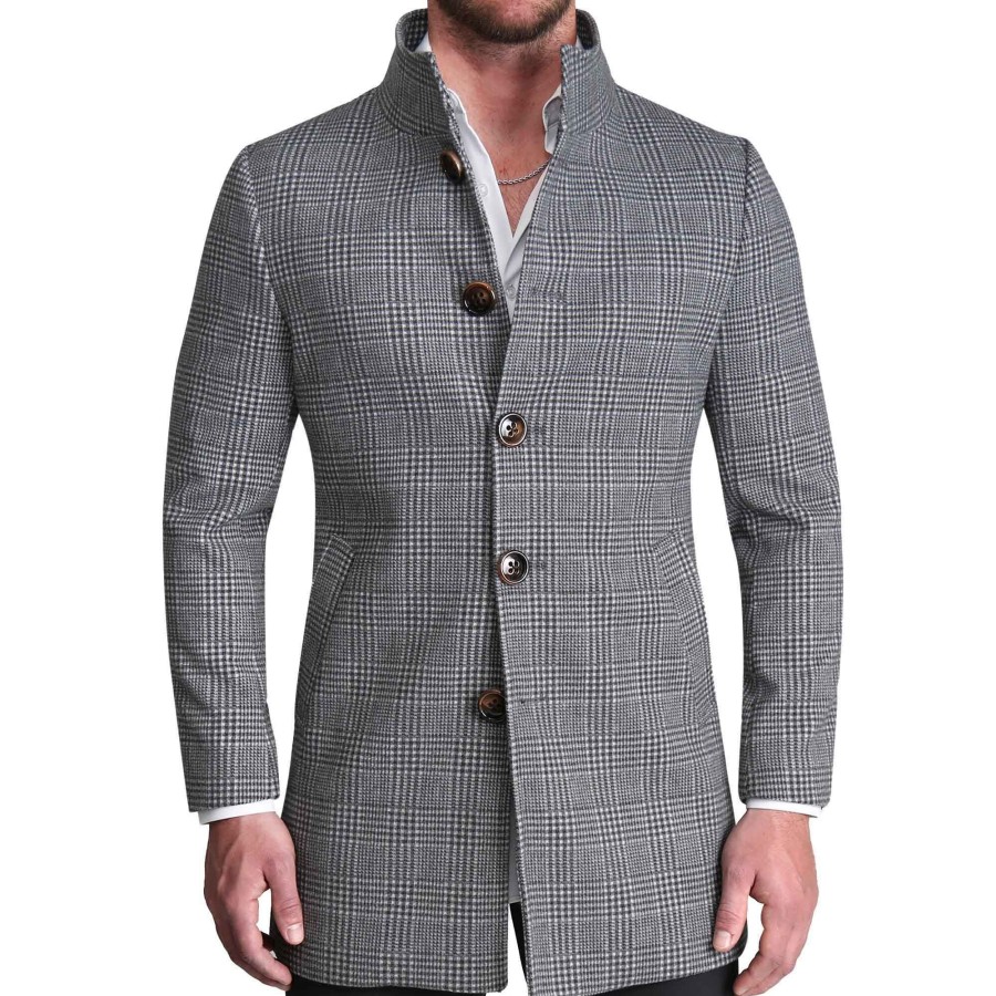 Tops State and Liberty Clothing Company | Charcoal Plaid Open Button Overcoat