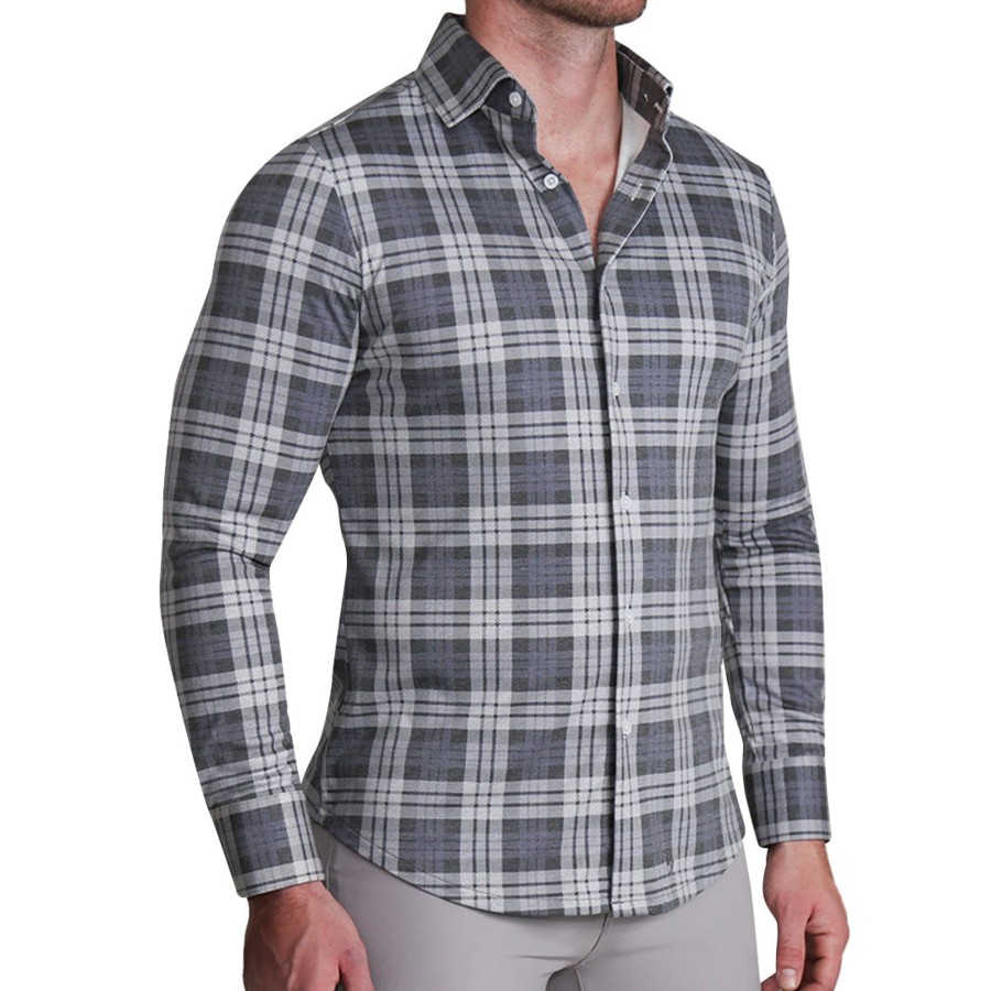 Tops State and Liberty Clothing Company | The Warner Grey And White Windowpane Casual Button Down